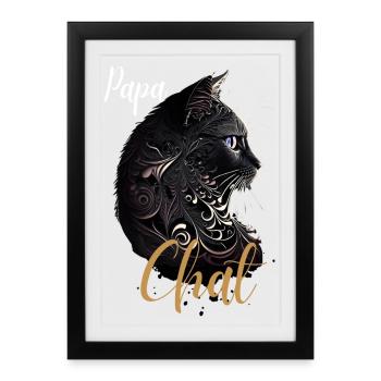 Chat Ornemental Papa Chat - Affiche encadrée (27 × 37 cm) - noir - Devant