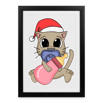 Chat Bébé Noël - Affiche encadrée (27 × 37 cm) - noir - Devant