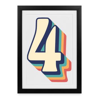 T-Shirt rétro vintage numéro quatre 4 Vier Quattro - Affiche encadrée (27 × 37 cm) - noir - Devant