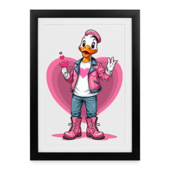 Cute duck with heart - Framed poster (27 × 37 cm) - black - Front