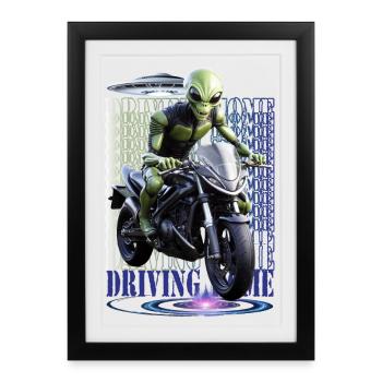Alien à moto - Affiche encadrée (27 × 37 cm) - noir - Devant