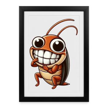 Mignon cafard cafard dessin animé bande dessinée - Affiche encadrée (27 × 37 cm) - noir - Devant