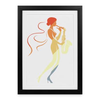 Saxophone Femme - Affiche encadrée (27 × 37 cm) - noir - Devant