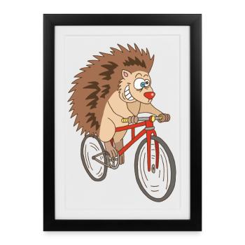 hedgehog on a bike - Framed poster (27 × 37 cm) - black - Front
