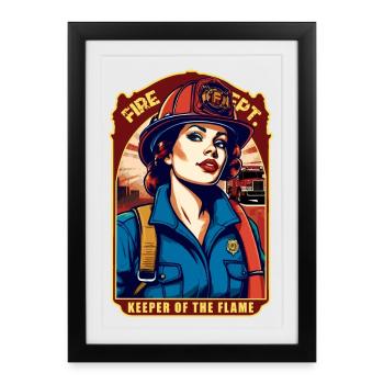 Femme Pompier - Affiche encadrée (27 × 37 cm) - noir - Devant
