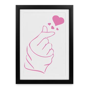 Finger heart k-pop K-drama 2 couleurs custom - Affiche encadrée (27 × 37 cm) - noir - Devant