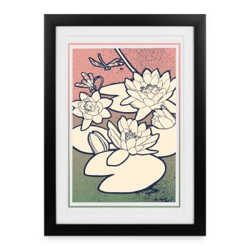Illustration de nénuphar – Tranquillité et nature - Affiche encadrée (27 × 37 cm) - noir - Devant