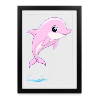 Baby pink dolphin jumping out of the water - Framed poster (27 × 37 cm) - black - Front