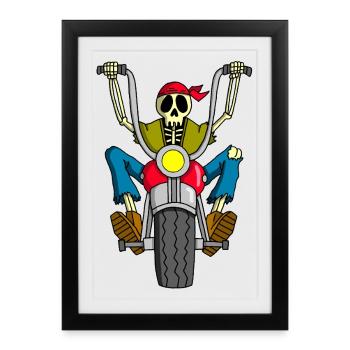 Motard squelette - Affiche encadrée (27 × 37 cm) - noir - Devant