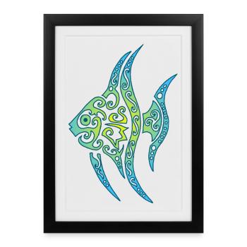 Poisson tropical bleu - Affiche encadrée (27 × 37 cm) - noir - Devant