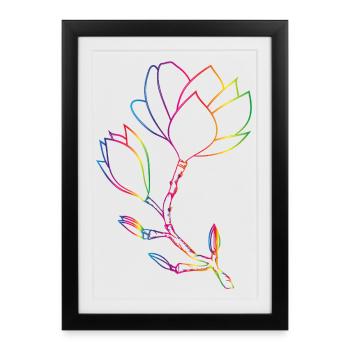 Dessin au trait de magnolia coloré moderne - Affiche encadrée (27 × 37 cm) - noir - Devant