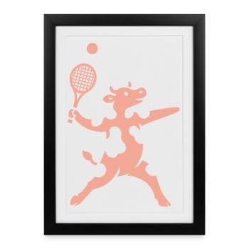 Minimalist Cow Tennis Player Serve - Framed poster (27 × 37 cm) - black - Front