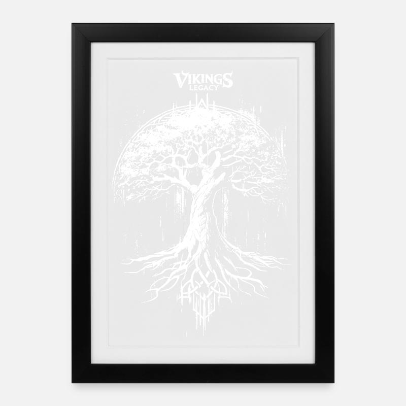 Yggdrasil - der Weltenbaum der Wikinger - Gerahmtes Poster (27 × 37 cm) - Schwarz