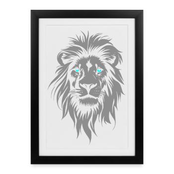 Majestic lion head with blue eyes - Framed poster (27 × 37 cm) - black - Front