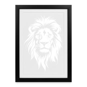 Visage de lion en noir et blanc - Affiche encadrée (27 × 37 cm) - noir - Devant