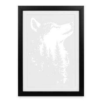 Nordic Wolf Forest Silhouette - Framed poster (27 × 37 cm) - black - Front