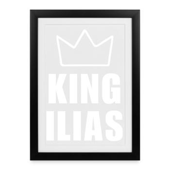 Nom d'Ilias avec la lettre I - T-shirt King Crown - Affiche encadrée (27 × 37 cm) - noir - Devant