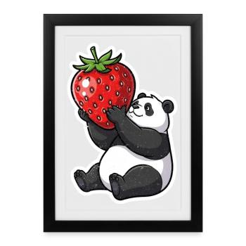 Panda Strawberry Friend Sticker - Framed poster (27 × 37 cm) - black - Front