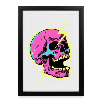 Crâne Néon Éclair Éclat - Affiche encadrée (27 × 37 cm) - noir - Devant