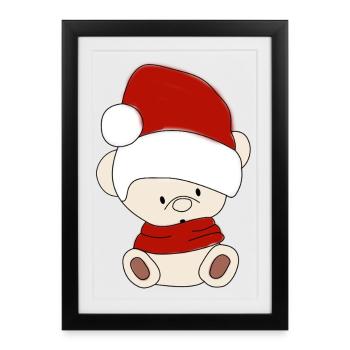 Teddy bear with winter hat Santa hat - Framed poster (27 × 37 cm) - black - Front