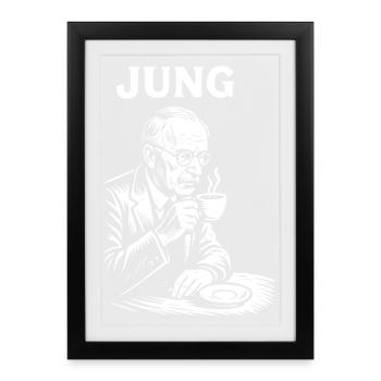 Carl Gustav Jung buvant un café - Affiche encadrée (27 × 37 cm) - noir - Devant