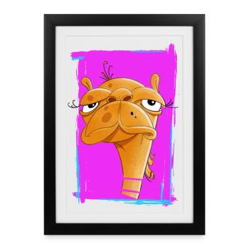 Caricature de chameau néon sur fond rose - Affiche encadrée (27 × 37 cm) - noir - Devant