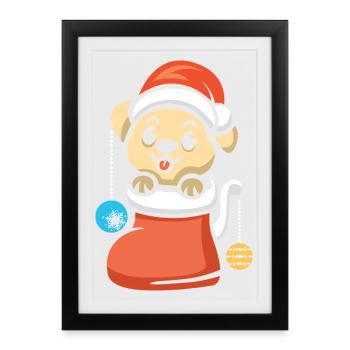 Christmas puppy with jewelry in boot - Framed poster (27 × 37 cm) - black - Front