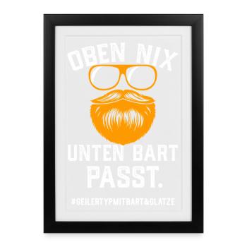 Geiler Typ Mit Bart Und Glatze Bartträger Vollbart - Gerahmtes Poster (27 × 37 cm) - Schwarz - Vorne