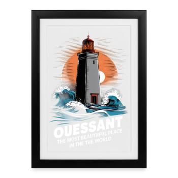 Ouessant Island at the End of the World Lighthouse Créac'h Sea - Framed poster (27 × 37 cm) - black - Front