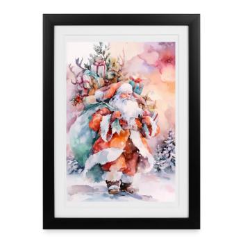 Christmas Watercolor: Santa and Packages - Framed poster (27 × 37 cm) - black - Front