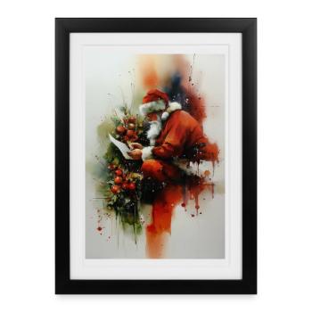 Père Noël aquarelle lisant lettre - Affiche encadrée (27 × 37 cm) - noir - Devant