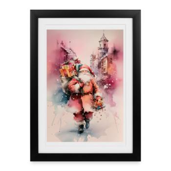Urban Watercolor Santa and Gifts - Framed poster (27 × 37 cm) - black - Front