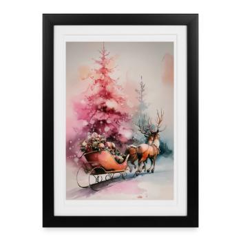 Traîneau de Noël Pastel - Affiche encadrée (27 × 37 cm) - noir - Devant