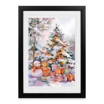 Hiver féérique : sapin et cadeaux - Affiche encadrée (27 × 37 cm) - noir - Devant