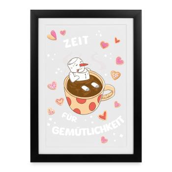 Bonhomme de neige glacial de Noël d’hiver à Cocoa - Affiche encadrée (27 × 37 cm) - noir - Devant