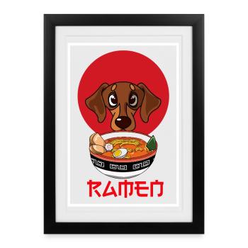 Funny Dachshund Ramen Japanese Kawaii Dog Gift - Framed poster (27 × 37 cm) - black - Front