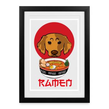 Golden Retriever Ramen Cute Dog Japanese Noodle - Framed poster (27 × 37 cm) - black - Front