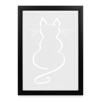 Cat Minimalist Line Dos Uni Épais - Affiche encadrée (27 × 37 cm) - noir - Devant