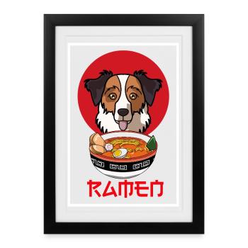 Australian Shepherd Dog Ramen Noodle Bowl Art - Framed poster (27 × 37 cm) - black - Front