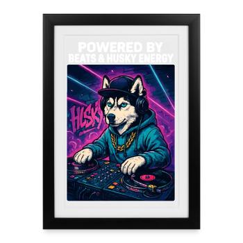 Husky DJ – Urban Streetwear mit Beats Energy - Gerahmtes Poster (27 × 37 cm) - Schwarz - Vorne