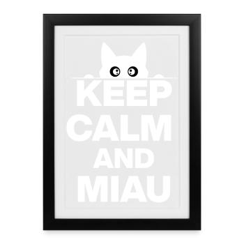 RESTE CALME ET MIAULE ! AMOUREUX DES CHATS blanc - Affiche encadrée (27 × 37 cm) - noir - Devant