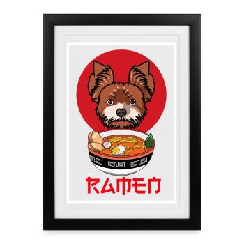 Yorkshire Terrier Ramen Art drôle de chien japonais - Affiche encadrée (27 × 37 cm) - noir - Devant