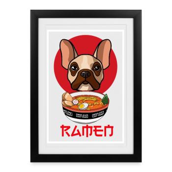 Ramen bouledogue français Esthétique du chien japonais - Affiche encadrée (27 × 37 cm) - noir - Devant