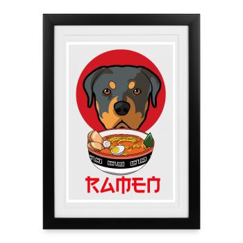 Rottweiler Ramen Art esthétique japonais pour chiens - Affiche encadrée (27 × 37 cm) - noir - Devant