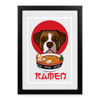 Drôle de Boxer Dog Ramen Nouilles, Art japonais - Affiche encadrée (27 × 37 cm) - noir - Devant