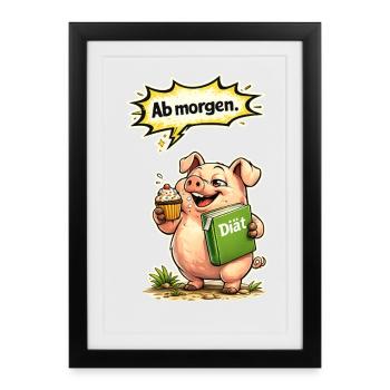 Cadeau drôle de diction de régime de cochon - Affiche encadrée (27 × 37 cm) - noir - Devant