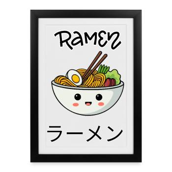 Kawaii Ramen Bowl Illustration - Gerahmtes Poster (27 × 37 cm) - Schwarz - Vorne