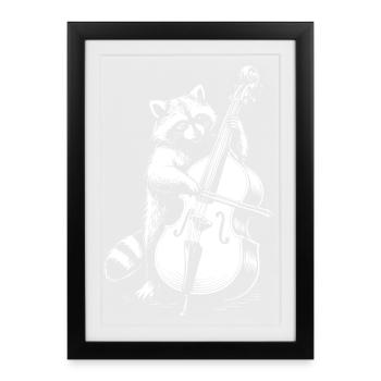 Raccoon joue de la contrebasse - Affiche encadrée (27 × 37 cm) - noir - Devant