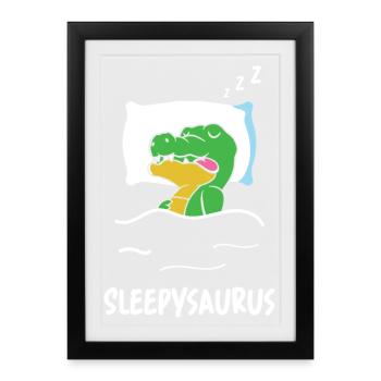 Sleepysaurus Dino endormi Drôle de crèche Dinosaure - Affiche encadrée (27 × 37 cm) - noir - Devant