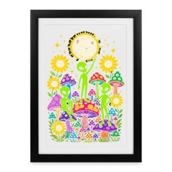 Aliens et Champignons Arcenciel - Affiche encadrée (27 × 37 cm) - noir - Devant